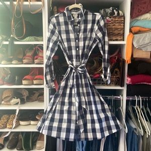 J crew navy gingham, knee length dress